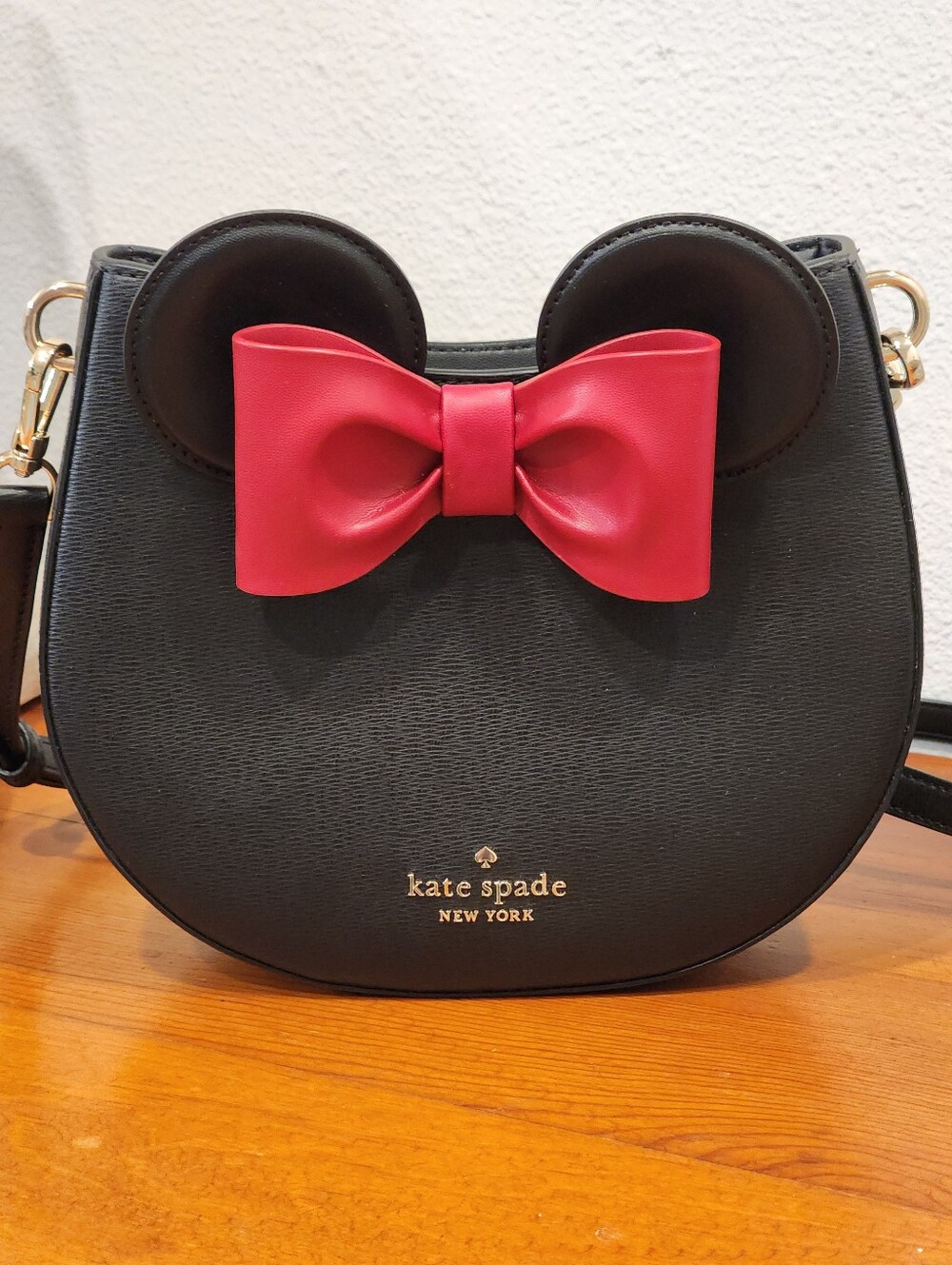 NEW! Kate Spade Disney Mickey Mouse Black Crossbody Bag with Red Bow Accent